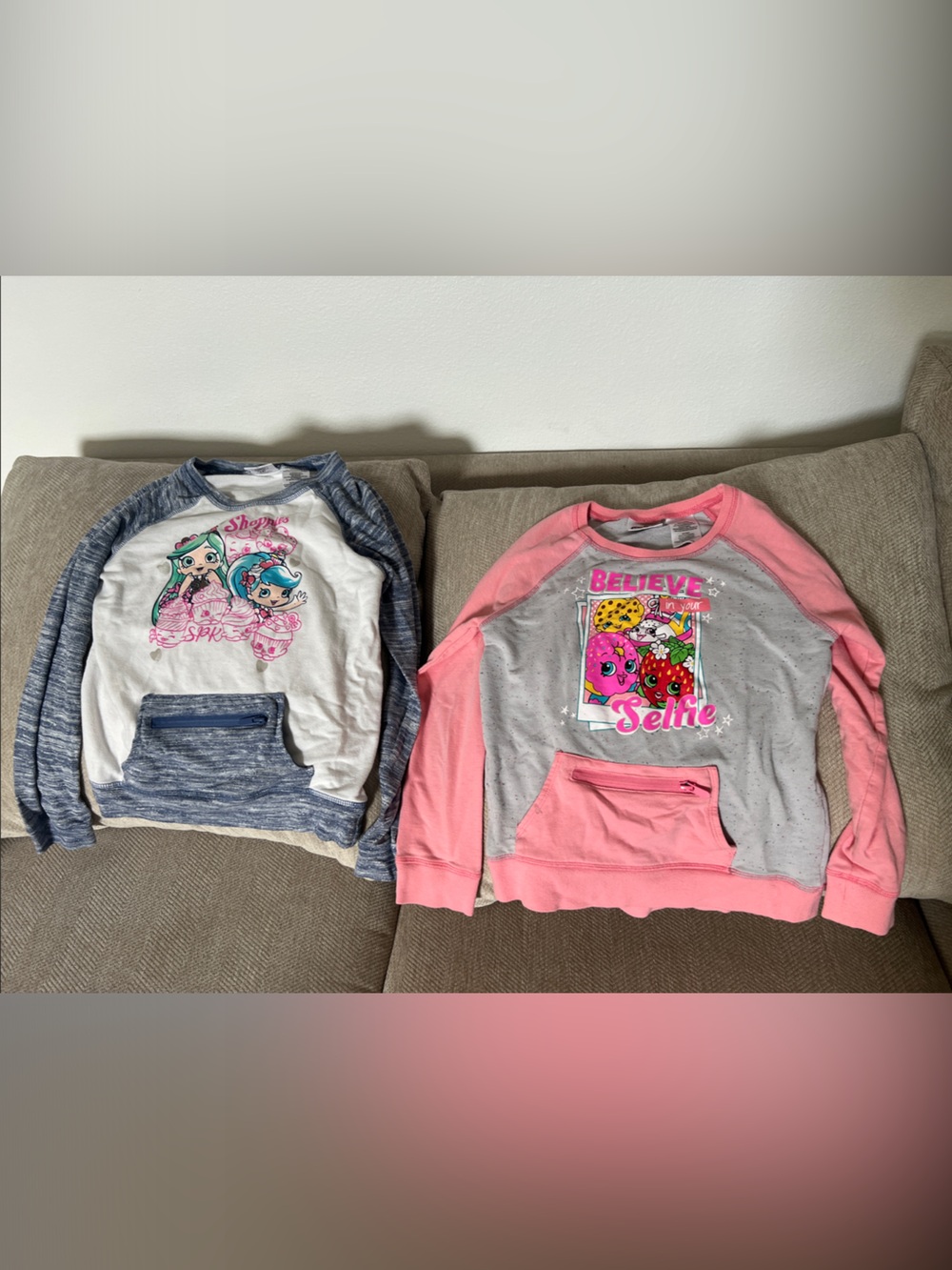 2-pack Girls' Pink & Grey Raglan Sweatshirt with Cute Character Graphic shopkins